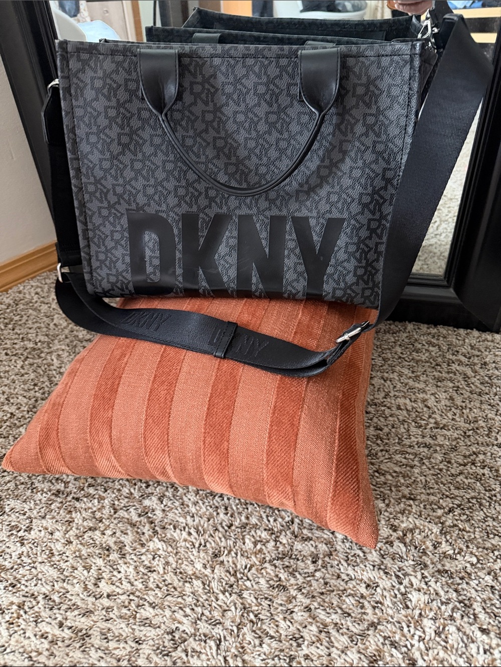 DKNY Black and Charcoal Logo Tote